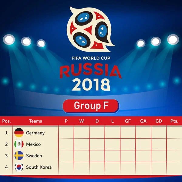 F Grubu eleme tablo Rusya 2018 Dünya Kupası vektör
