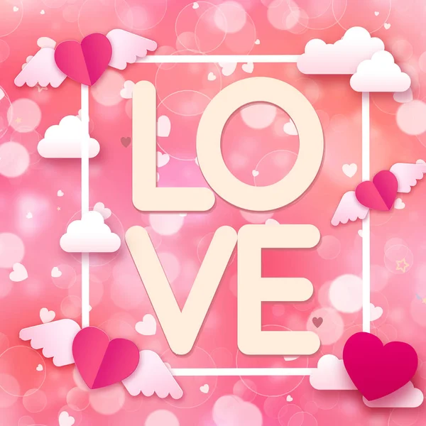 Liefde Vierkante Winged Roze Hart Achtergrond Vector Image — Stockvector