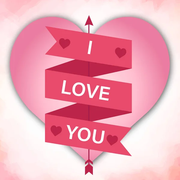 Люблю Тебе Стрічкою Рожева Серцева Стрілка Рожевий Фон Векторне Зображення — стоковий вектор
