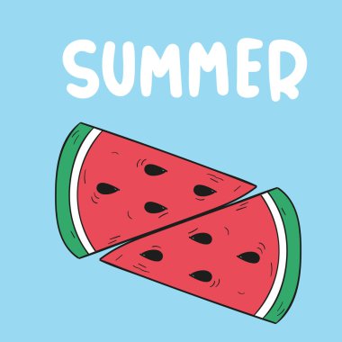 Yaz iki parça karpuz mavi renkli vektör görüntü