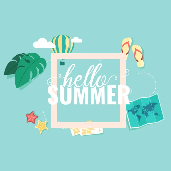 Hello Summer Square Blue Sky Background Vector Image — Stock Vector