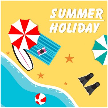 Yaz tatil şemsiye sandalye eğik plaj arka plan vektör görüntü