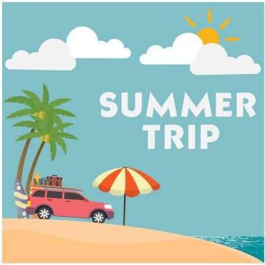 Yaz gezisi Van şemsiyesi mavi gökyüzü arka plan vektör görüntü