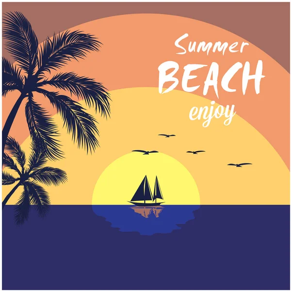 Summer Beach Enjoy Sea Saiboat Noix Coco Image Vectorielle Fond — Image vectorielle