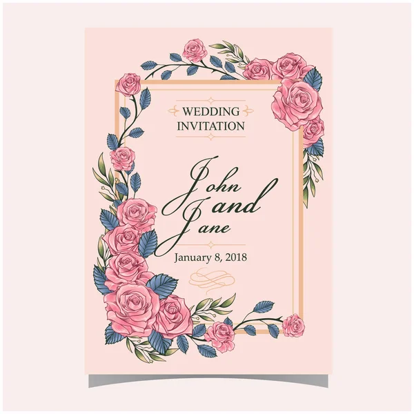 Hochzeitseinladung Rosa Rosen Rosa Farbe Hintergrund Vektor Bild — Stockvektor
