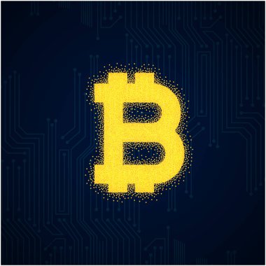 Koyu mavi arka plan vektör görüntü ile dokulu anahat bitcoin işareti
