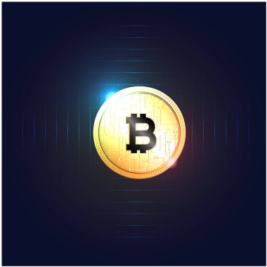 Altın Bitcoin Cryptocurrency Dard mavi renkli vektör görüntü