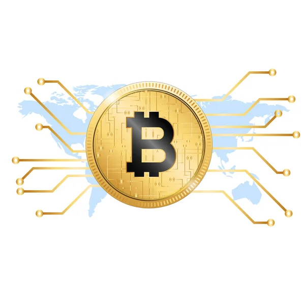 Golden Bitcoin Konzeptionelle Hintergrund Karte Vektor Bild — Stockvektor