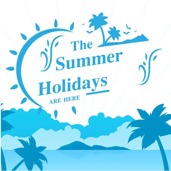 Τις Καλοκαιρινές Διακοπές Είναι Εδώ Παραλία Εικόνα Vector Φόντου Μπλε — Διανυσματικό Αρχείο