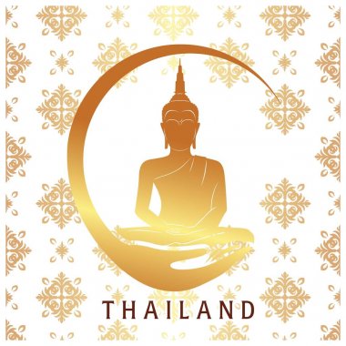Tayland altın Buddha heykeli Tay beyaz arka plan vektör resim tasarım