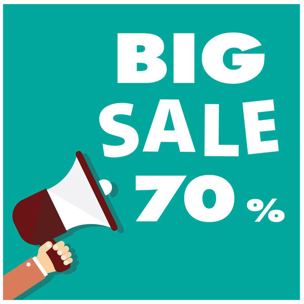 Большая продажа 70% Мегафона Зеленый фон Векторное изображение
