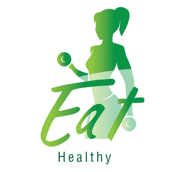 Eat Healthy Text Green Gym Woman Background Vector Image — Stock Vector