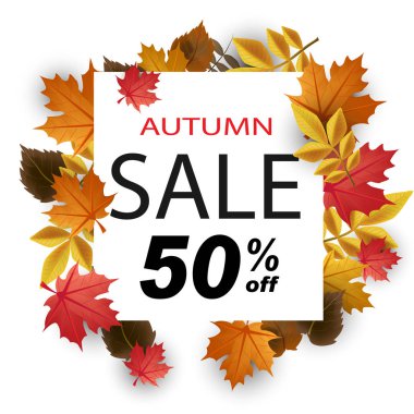 Sonbahar Satılık %50 Off Maple Leaf arka plan vektör görüntü