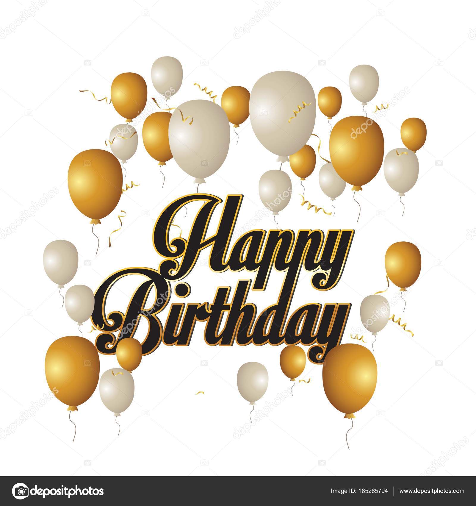 Background Black White And Gold Balloons Happy Birthday White