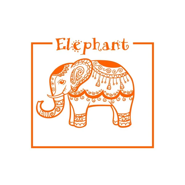 Elefante Estilo Étnico Laranja Frame Vector Imagem — Vetor de Stock