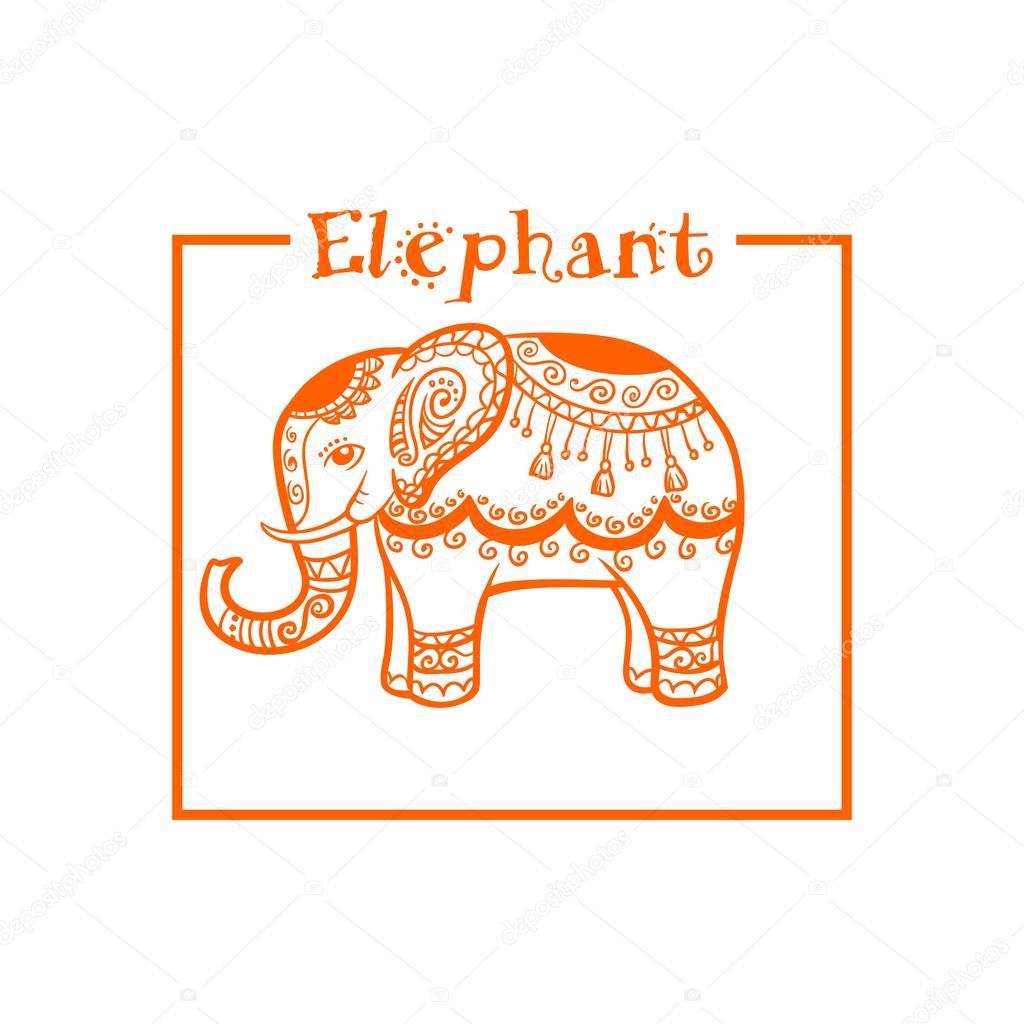 Elephant In Ethnic Style Orange Frame Vector Image