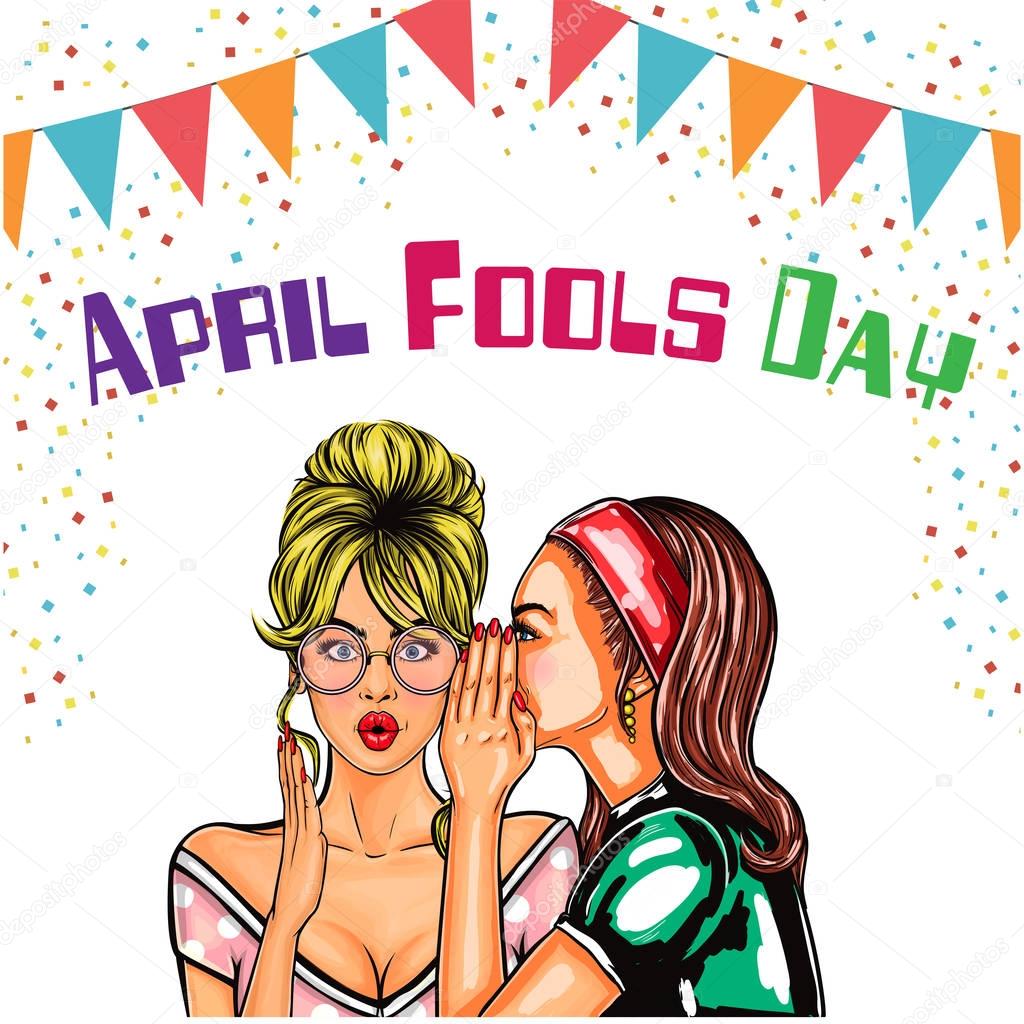 April Fools Day Women Whisper Flag Background Vector Image
