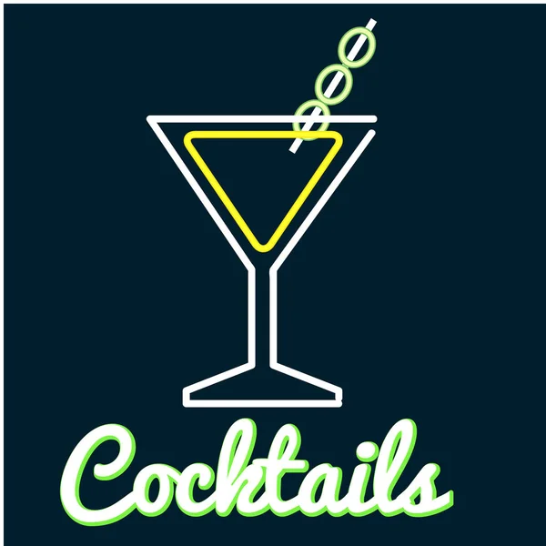 Cocktail Glass Cocktail Neon Background Vector Image — Stock Vector