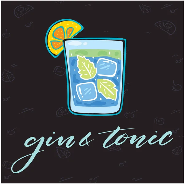 Gin Tonic Glass Cocktail Background Image — стоковый вектор