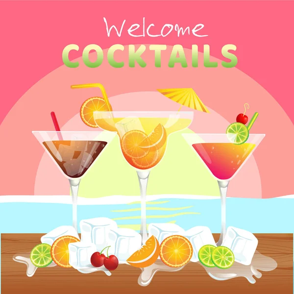 Welcome Cocktail Set Cocktail Background Vector Image — Stock Vector