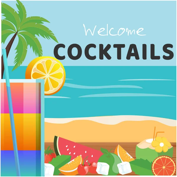 Vítá Vás Koktejlové Sklenice Koktejl Beach Pozadí Vektorový Obrázek — Stockový vektor