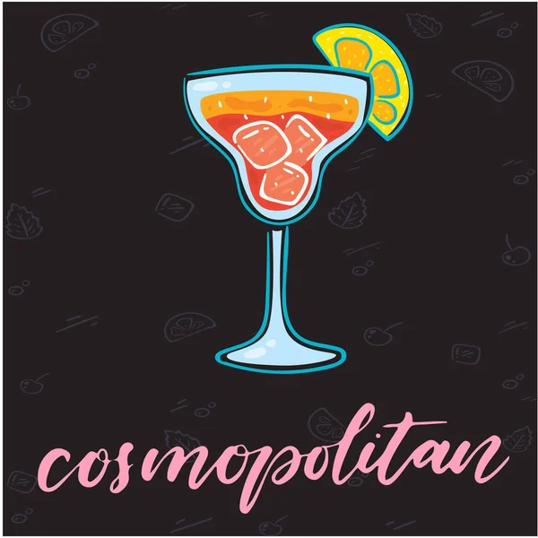 Cosmopolitan Glass Cocktail Black Fondo Vector Imagen — Vector de stock