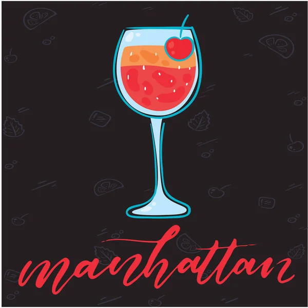 Manhattan Glass Cocktail Black Background Vector Image — Stock Vector