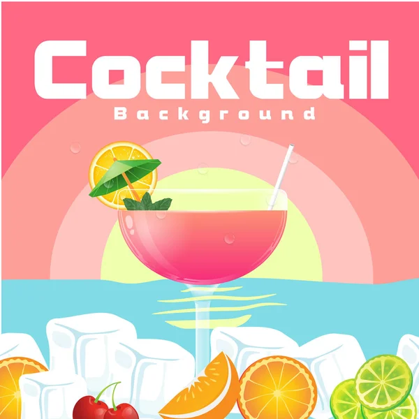 Cocktail Glas Cocktail Strand Sonnenuntergang Hintergrund Vektor Bild — Stockvektor