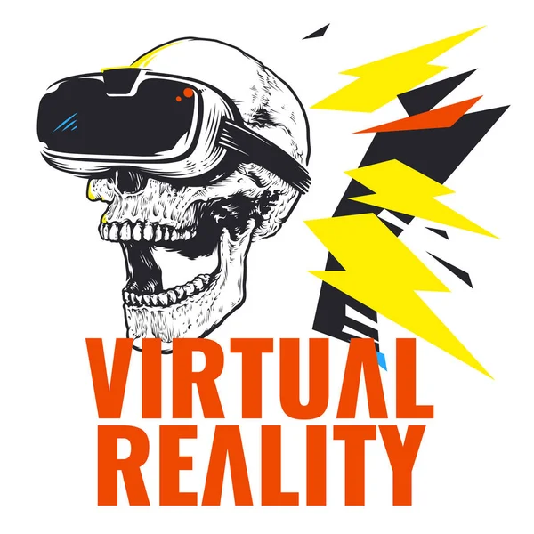 Virtual Reality Skull Wearing Glasses Background Vector Image — Stock Vector