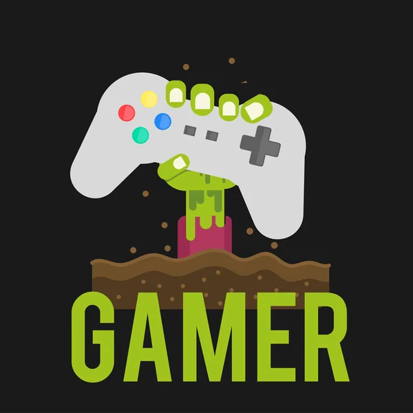 Gamer Zombies Mão Segurando Joystick Fundo Vector Imagem — Vetor de Stock