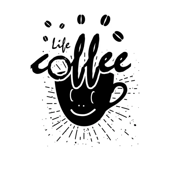 Leven Koffie Glimlach Kopje Koffie Bean Vector Achtergrondafbeelding — Stockvector