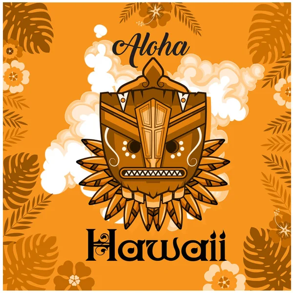 Masque Tribal Aloha Hawaii Laisse Image Vectorielle Arrière Plan Orange — Image vectorielle