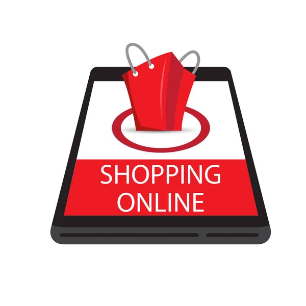 Shopping Online Mobil Röd Väska Bakgrund Vector Image — Stock vektor