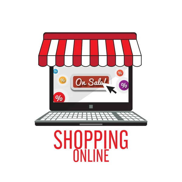 Compras Tienda Online Cuaderno Venta Vector Fondo Imagen — Vector de stock