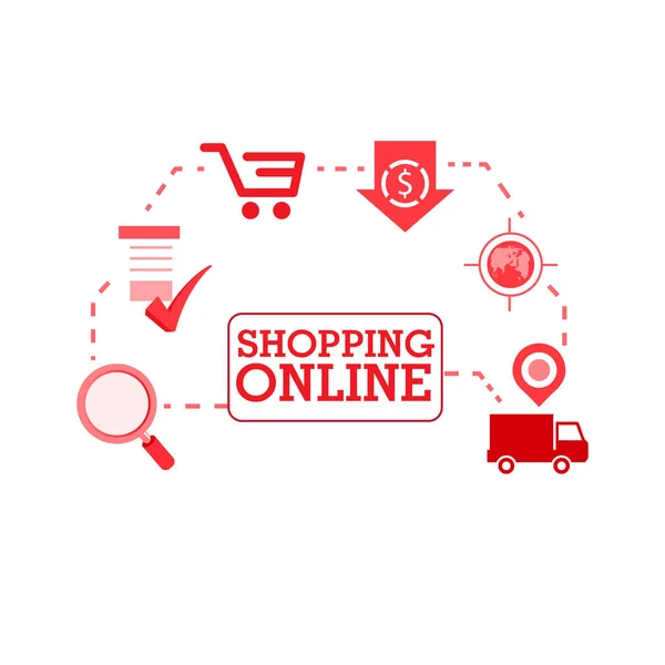 Compras Tienda Online Red Icon Vector Fondo Imagen — Vector de stock