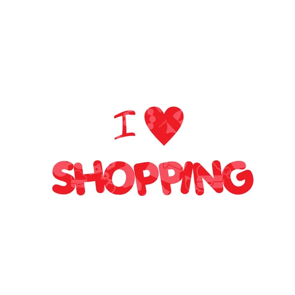 Love Shopping Red Text Heart Background Vector Image — Stock Vector
