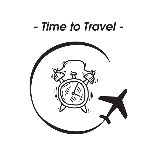 Tiempo Para Viajar Avión Alarma Reloj Fondo Vector Imagen — Vector de stock