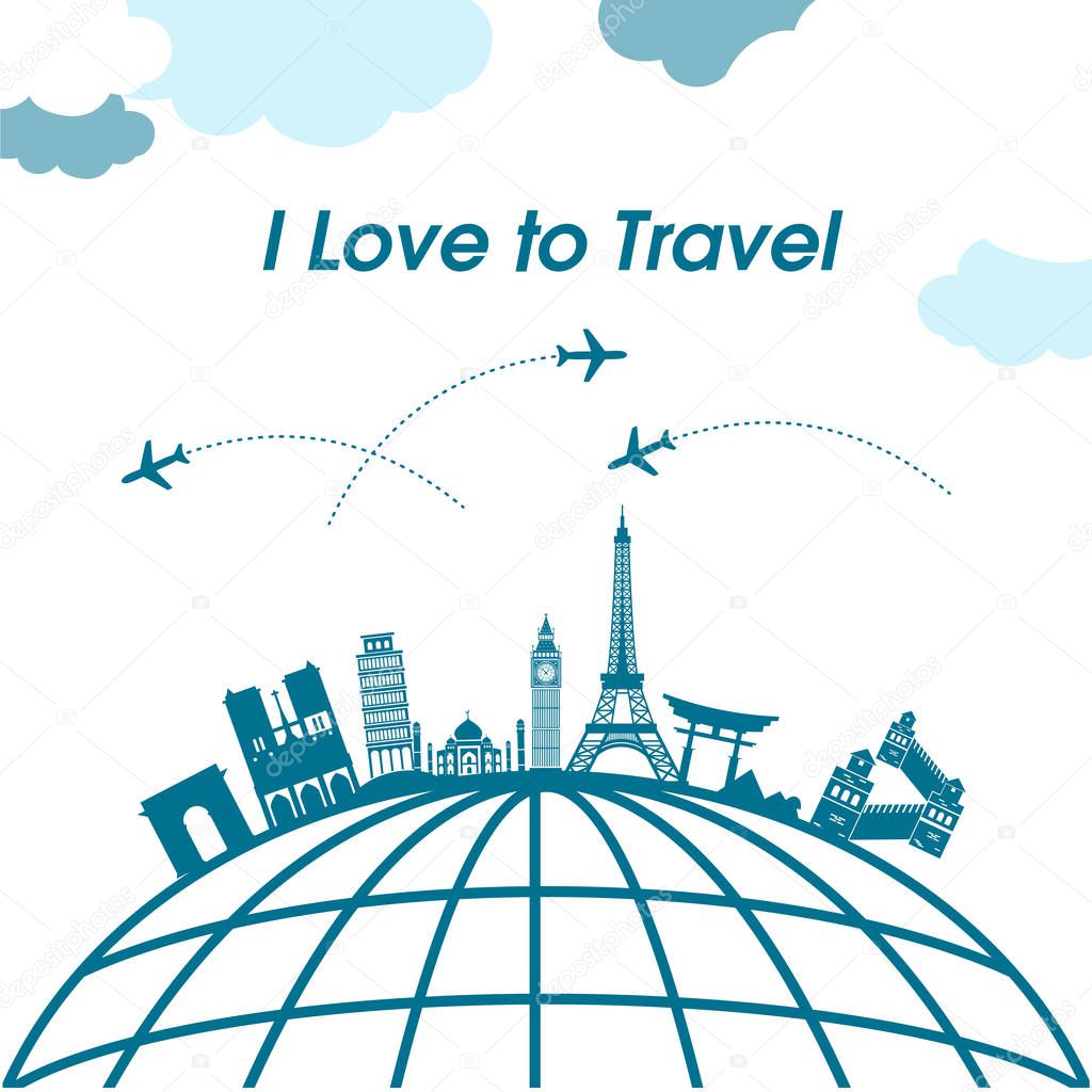 I Love To Travel Earth Plane Background Vector Image