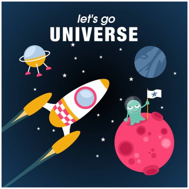 Evren roket yabancı gezegenin arka plan vektör görüntü gidelim