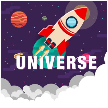 Alan arka plan vektör görüntü uçan evren roket