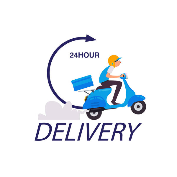 Delivery 24 Hour Delivery Man On Scooter Background Vector Image
