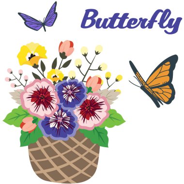 Kelebek sepet çiçek beyaz arka plan vektör görüntü dolu