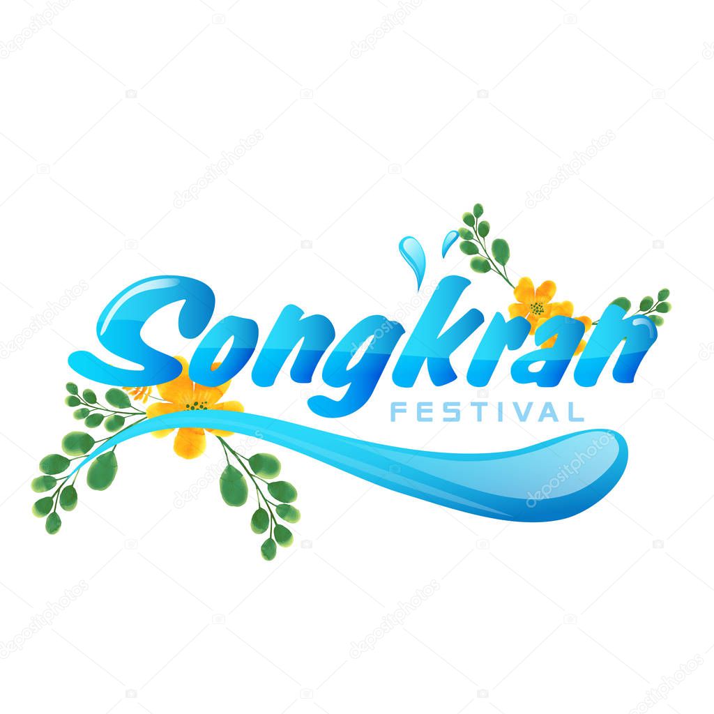 Songkran Festival In Thailand Water Splash Yellow Flowers Background Vector Image