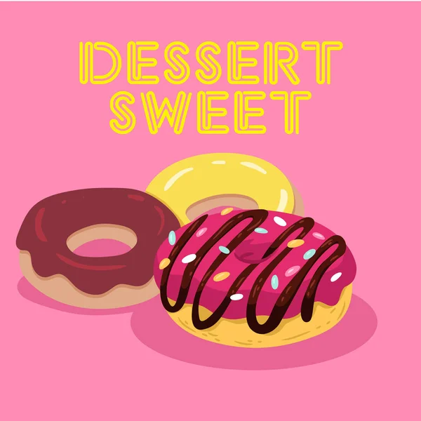 デザート甘い つのドーナツ背景ベクトル画像 — ストックベクタ