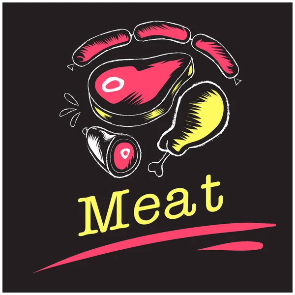 Κρέας Χοιρινό Βόειο Κρέας Κοτόπουλο Λουκάνικο Διανυσματική Εικόνα Φόντου — Διανυσματικό Αρχείο