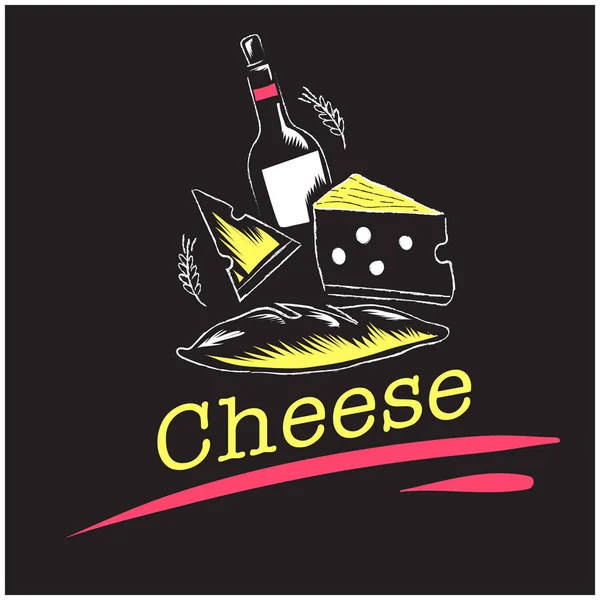 Сырный Набор Сыра Вино Фон Векторное Изображение — стоковый вектор