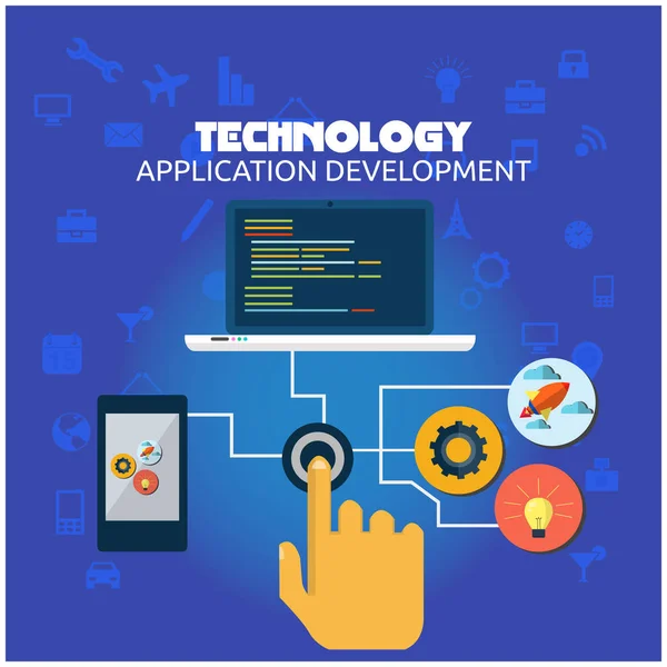 Technology Application Development Hand Press Button Background Vector Image — Stock Vector
