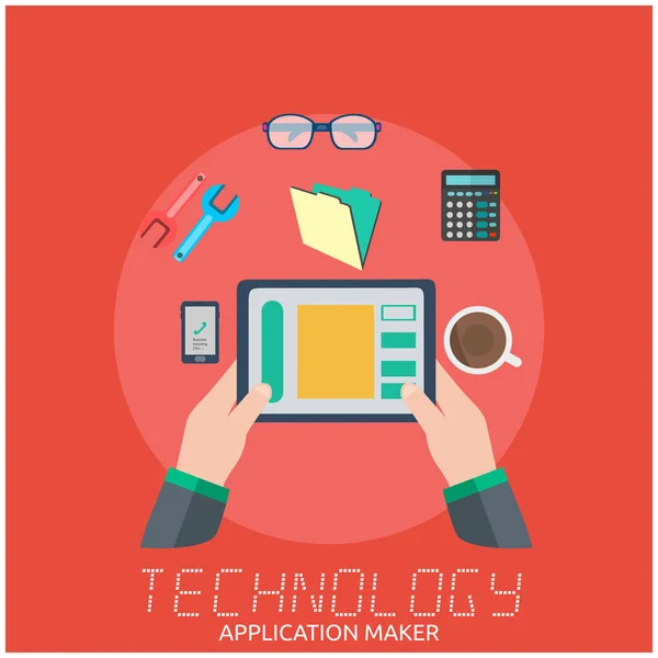 Tecnología Aplicación Maker Hand Holding Tablet Fondo Vector Imagen — Vector de stock