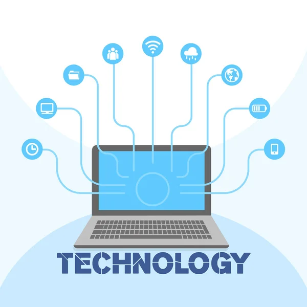 Technologie Sociální Ikony Média Laptopu Pozadí Vektorový Obrázek — Stockový vektor