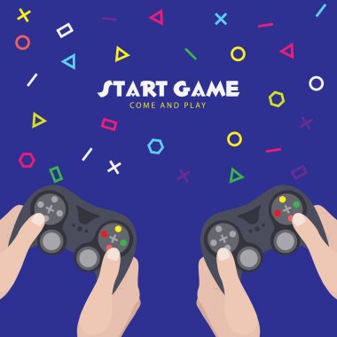 Start Game Come And Play Two Human Holding Game Controller Background Vector Image clipart